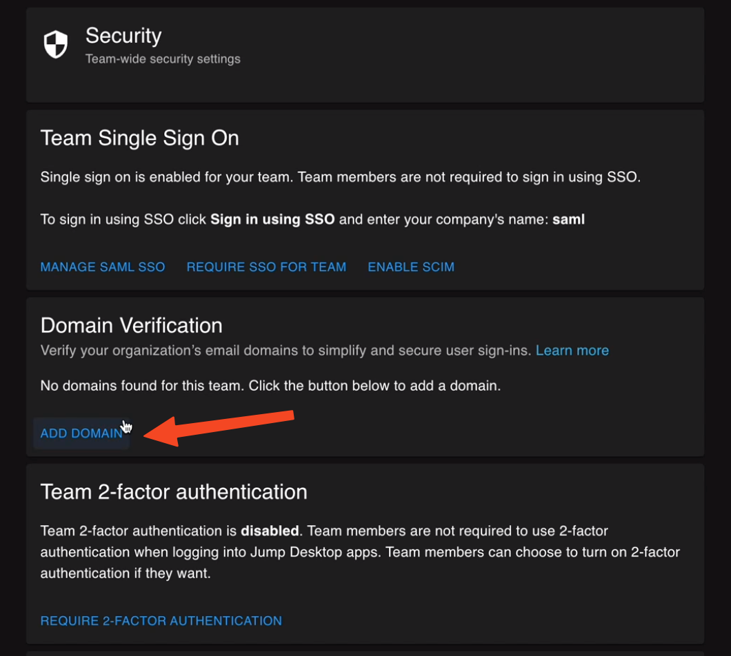Domain Verification section with Add Domain button