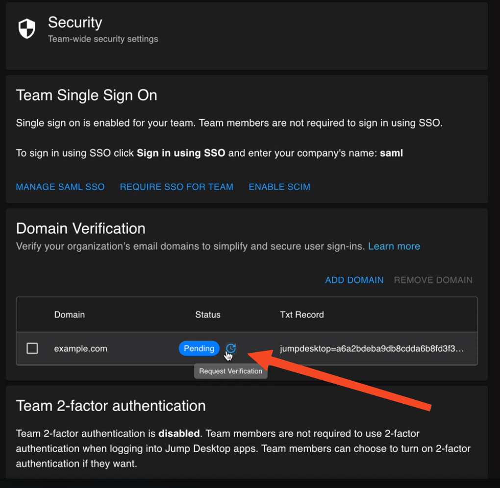 Request Verification icon next to the Pending status