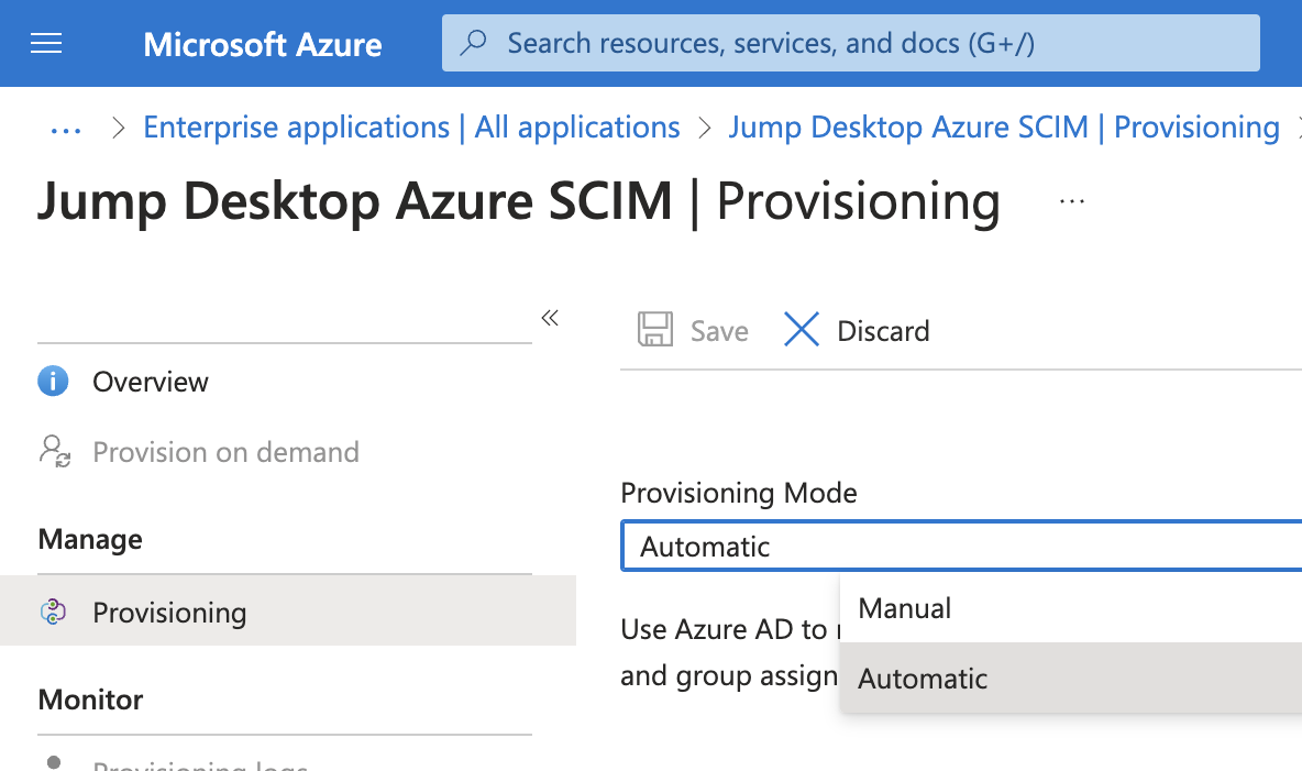 Provisioning Mode set to Automatic