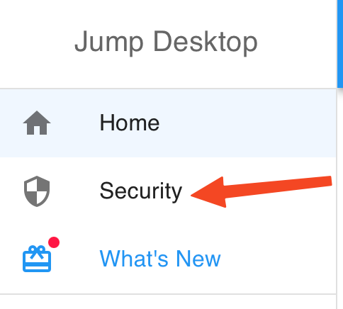 Dashboard sidebar with Security