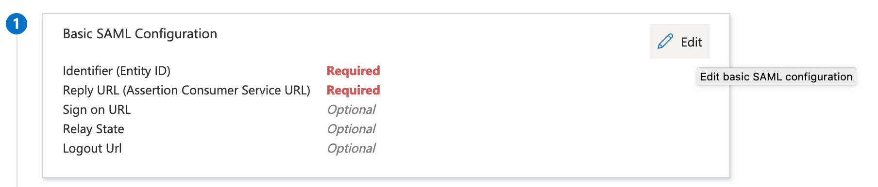 Basic SAML Configuration card with the Edit button