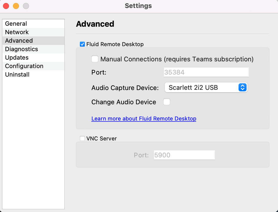 Connect Advanced settings with Change Audio Device cleared